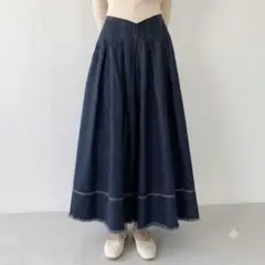 アズールバイマウジー　ジップアップ　フリンジ　デニム　フレア　ロング　スカート