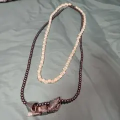 パールとダークブラウンビーズのネックレス　２個セット