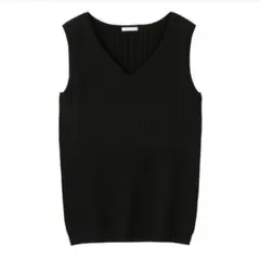 ジーユー GU ワイドリブVネックセーター(ノースリーブ)〔S〕ブラック 無地