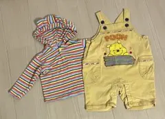 80cm Disney pooh セットアップ　フード付きロンT＋オーバーオール