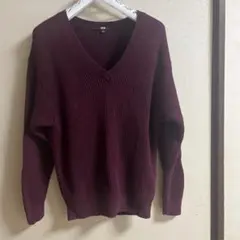 UNIQLO ユニクロ Vネックニット 綿100% 　ボルドー　S