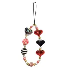 ビーズストラップ/ハート/ゴールド/ハンドメイド