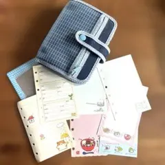 【当時物】平成レトロ　チェック柄デニム手帳とメモセット　デニムバインダー