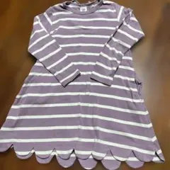 devirock 紫と白のストライプ ワンピース　120