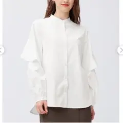 GU　ラッフルスリーブブラウス　UVカット　オフホワイト　М