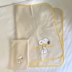 スヌーピー ひざかけ ブランケット ベージュ イエロー 袋付き フリース
