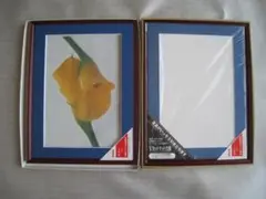 ☆ 木製額縁新品２枚 ☆ ガラス製(表面) ワイド四つ切 Vカットマット台紙２枚