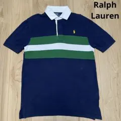 90s ラルフローレン 半袖ラガーシャツ ポロシャツ ボーダー グリーン 緑 M