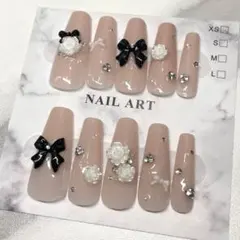 現品 ネイルチップ ワンホン スナ系 ピンク 黒 ロング