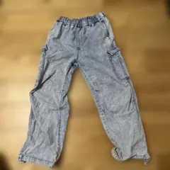 カーゴパンツ 薄いブルー ゴムウエスト