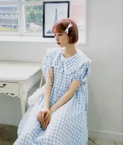 値下！美品♡大人気!!【merry jenny】水色チェックワンピース 2025年最新】merry jenny 柄：チェック 半袖の人気アイテム - メルカリ