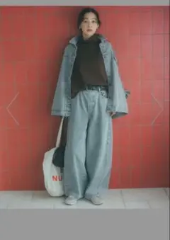 ウエストゴム デニムパンツ ライトブルー　バギー　バレル