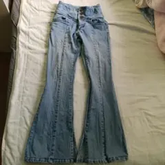 ハイウエスト フレアデニムパンツ スリット入り