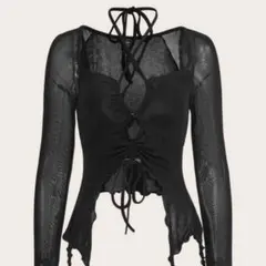 SHEIN トップス クロップド 黒 シースルー シズニルック カットソー 長袖