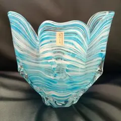 手作りガラス花瓶 青と白 フラワーベース 花器 IW-50-84