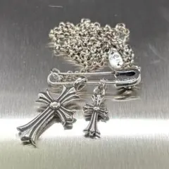 シルバー アクセ ダブルクロスペンダント ネックレス 925刻印 ロゴ入り巾着