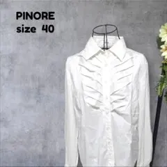 ピノーレ PINORE プリーツ ブラウス シャツ 白 40 Lのサムネイル
