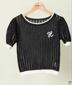 GORGE コード刺繍　配色透かし編み　半袖プルオーバーのサムネイル