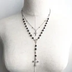 y2k フェアリーグランジ ネックレス クロス 十字架 ロザリオ 3way 黒