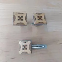 組み木製カフスボタン　ネクタイピン　セット