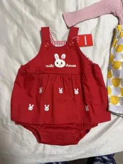 現行品 miki house 赤 うさぎロンパース 90cm以下