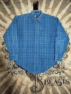 US古着 chaps Ralph Lauren インディゴチェックBD長袖シャツ