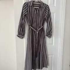 ストライプ 長袖シャツワンピース F