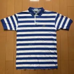 80s IZOD LACOSTE ポロシャツ ボーダー ブルー 刺繍 M