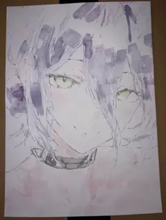 チェーンソーマン　レゼ　水彩、色鉛筆、手書き、アナログb5サイズ