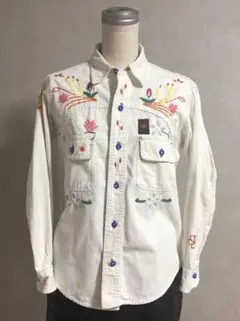 60s 70s EL CISNE 刺繍シャツ　生成り　ヴィンテージ　スワン
