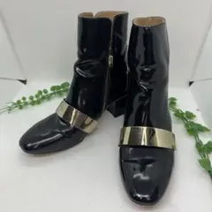 ZARA✨黒エナメルショートブーツ ゴールドバンド付 サイズ36