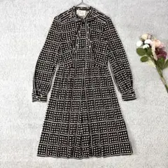ミカレディ　クローバー柄　ロングワンピース　総柄　ブラウン系　リボン　M相当