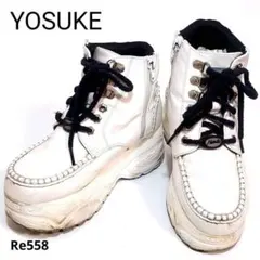 ヨースケ　厚底　ハイカットスニーカー　サイドジップ　レースアップ　23cm