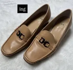 美品　イング　ビットローファー ベージュ　23 スクエアトゥ