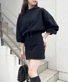 chico フードスウェットミニワンピース