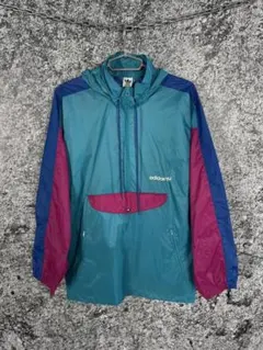 adidas ナイロンジャケット フード付き 緑/ピンク