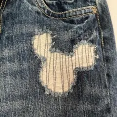 Disneyディズニー　ミッキーマウス　ジーンズデニムパンツ　パッチワーク刺繍