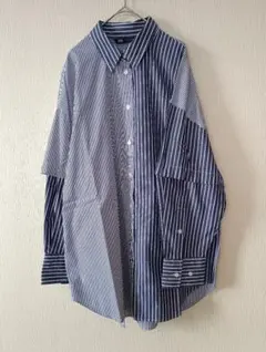 未使用　ZARA ネイビー・ホワイトストライプ 長袖シャツ 　2way