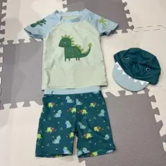 恐竜柄 ベビー水着セット Tシャツ・ショートパンツ・帽子付き