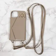 iPhone14 スマホケース ショルダー 背面手帳型 ローズグレー