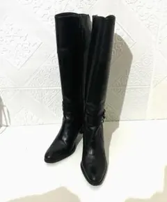 【訳あり美品】GEOX ロングブーツ ベルト付き 24cm相当 ブラック A16
