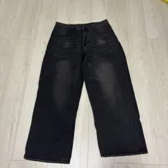 ブラック ワイドレッグ デニムパンツ