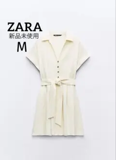 新品未使用　リネンブレンドシャツワンピース　リネンワンピース　アイボリー　M