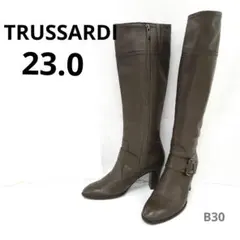 【日本製】TRUSSARDI オリーブカラーロングブーツ 23.0