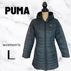 【PUMA】ベンチコート　ダウン　スポーツ　ロゴ刺繍　厚手　中綿　濃グレー　 L