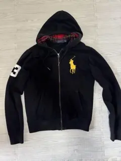 ラルフローレン ビッグポニー ジップアップパーカー ブラック S チェック裏起毛