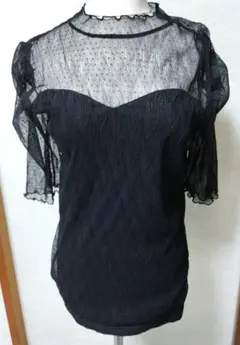 お値下げ美品シースルー七分袖トップス ブラック
