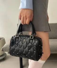 リボンビジュー付きキルティングボストンバッグ