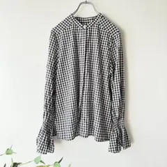 ナチュラルビューティーベーシック ギンガムチェック 袖フレア ブラウス M