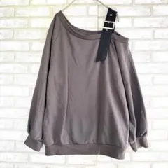 INGNI イング　スウェットカットソー　オフショル　グレー　肩ベルト　シフォン